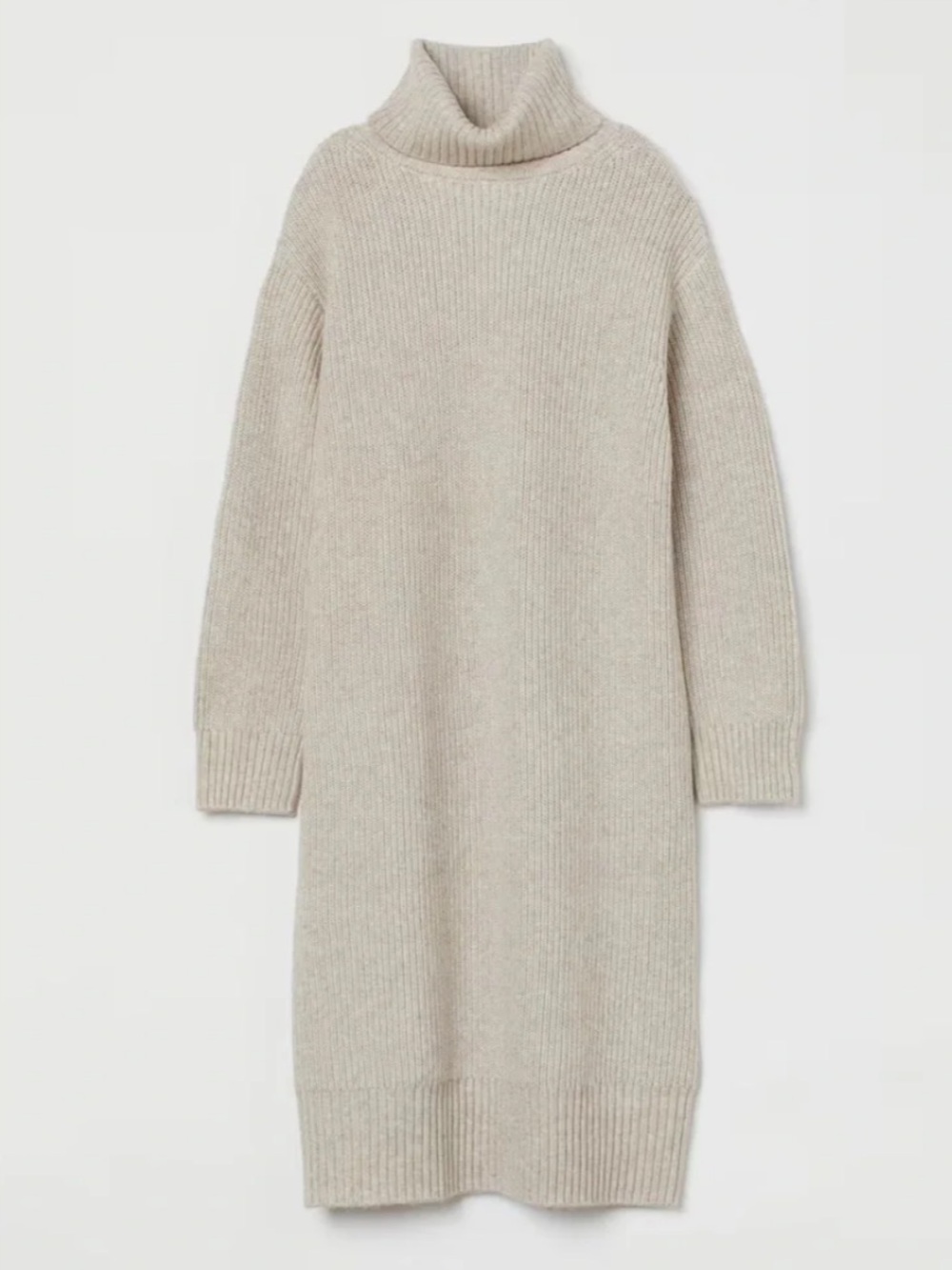 H&M Ribbed Sweater Dress Midi Wool Marled